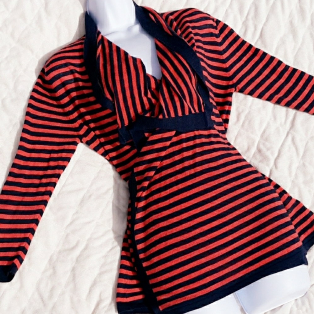 Coral & Blue Long Sleeved Cardigan